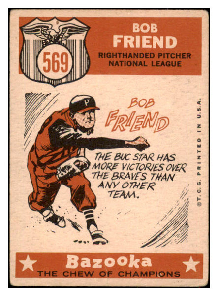 1959 Topps Baseball #569 Bob Friend A.S. Pirates VG 501998