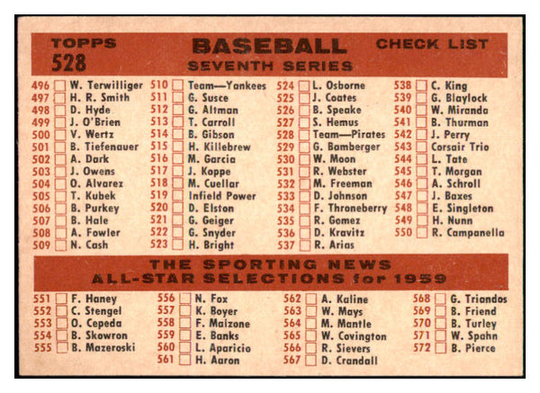 1959 Topps Baseball #528 Pittsburgh Pirates Team EX-MT 501999