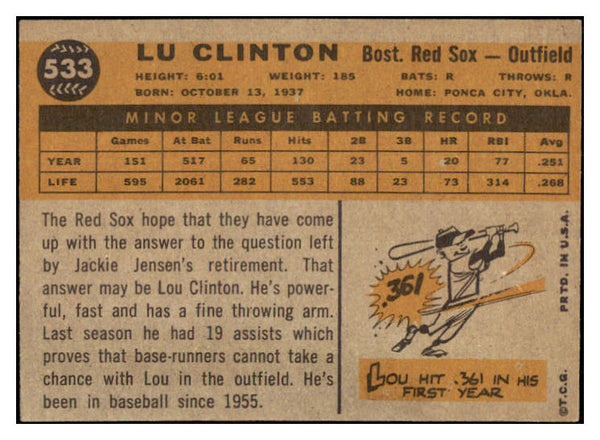 1960 Topps Baseball #533 Lou Clinton Red Sox EX-MT 502058