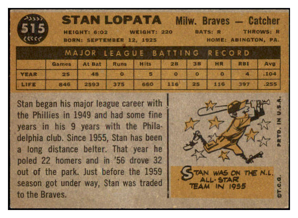 1960 Topps Baseball #515 Stan Lopata Braves NR-MT 502105