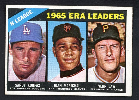 1966 Topps Baseball #221 N.L. ERA Leaders Sandy Koufax VG-EX 502505