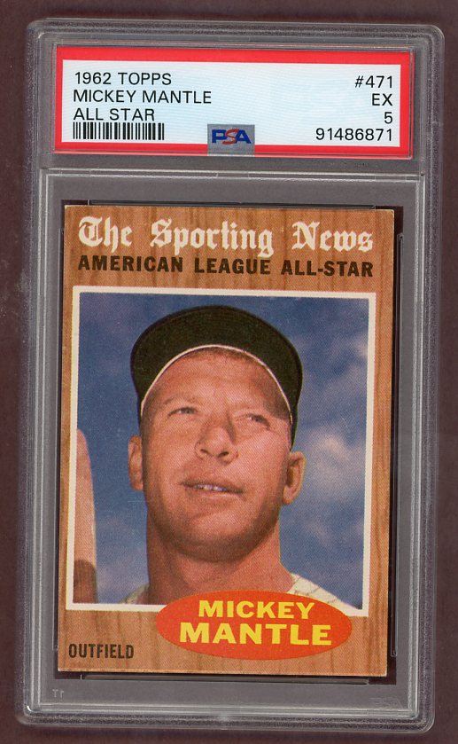 1962 Topps Baseball #471 Mickey Mantle A.S. Yankees PSA 5 EX 502741