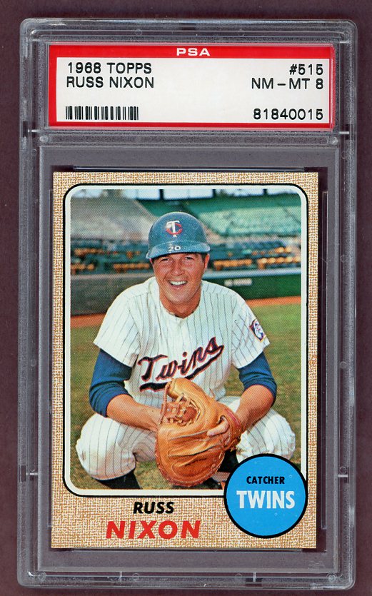 1968 Topps Baseball #515 Russ Nixon Twins PSA 8 NM/MT 503190