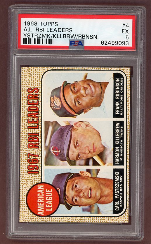 1968 Topps Baseball #004 A.L. RBI Leaders Yastrzemski PSA 5 EX 503264