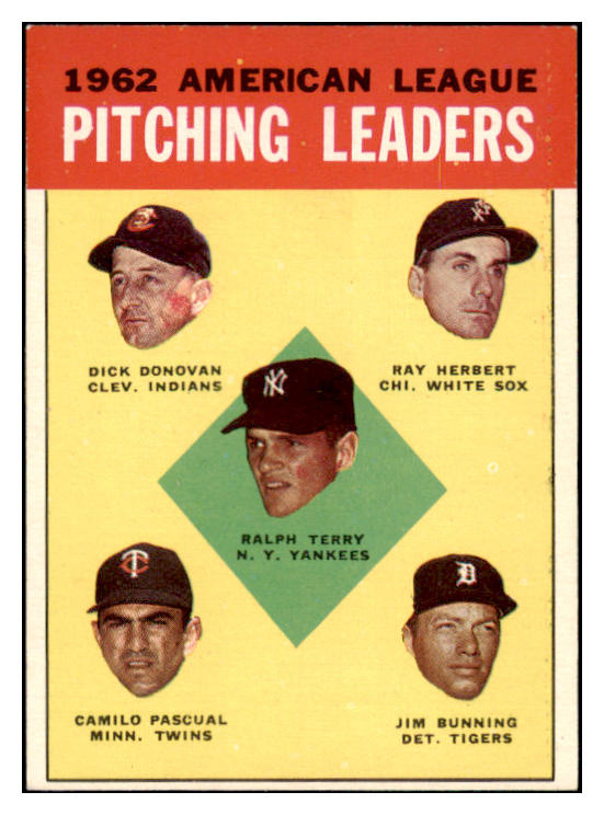 1963 Topps Baseball #008 A.L. Win Leaders Jim Bunning EX-MT 503602