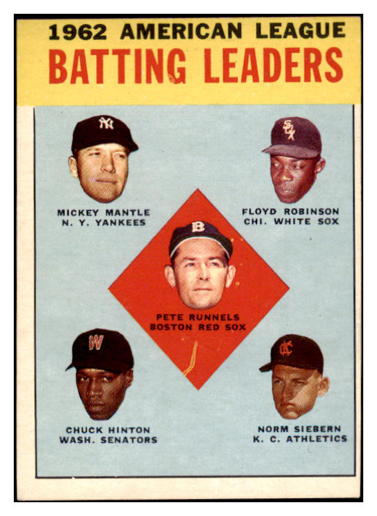 1963 Topps Baseball #002 A.L. Batting Leaders Mickey Mantle EX-MT 503640