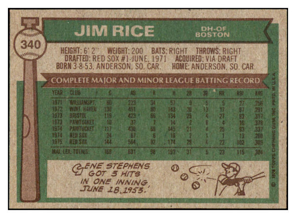 1976 Topps Baseball #340 Jim Rice Red Sox NR-MT 503735