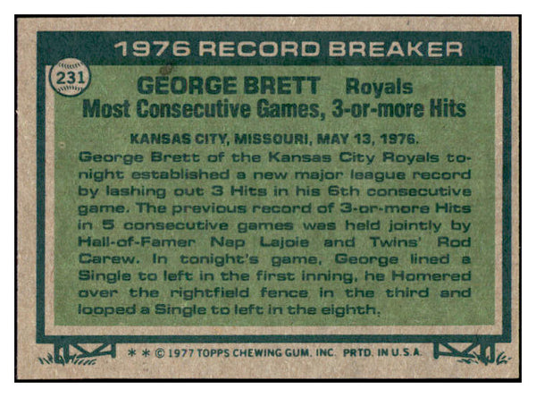 1977 Topps Baseball #231 George Brett Rb Royals NR-MT 503775