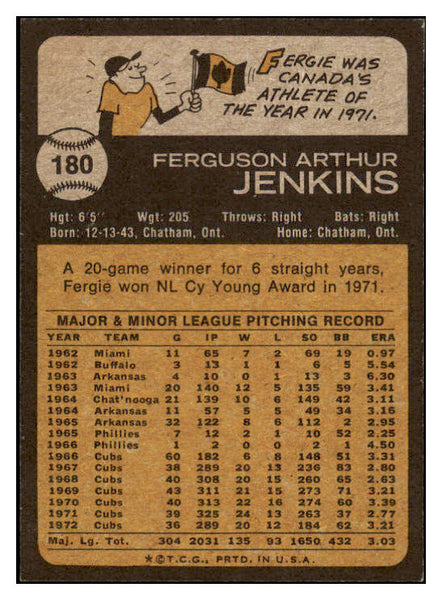 1973 Topps Baseball #180 Fergie Jenkins Cubs NR-MT 503921