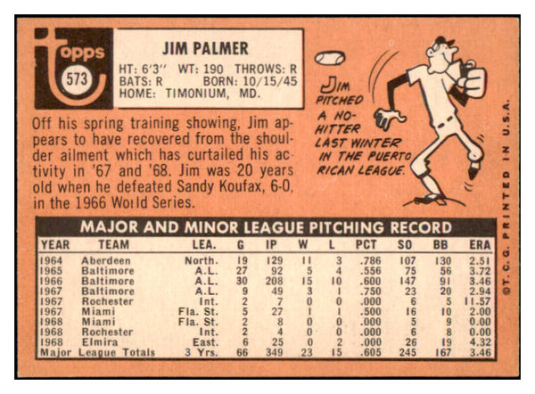 1969 Topps Baseball #573 Jim Palmer Orioles EX+/EX-MT 503937