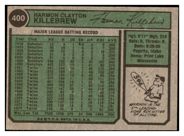 1974 Topps Baseball #400 Harmon Killebrew Twins NR-MT 504045
