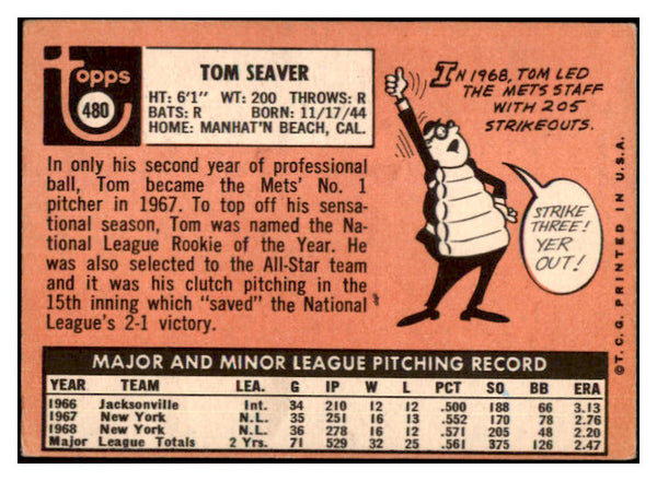 1969 Topps Baseball #480 Tom Seaver Mets VG 504168