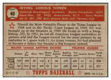 1952 Topps Baseball #040 Irv Noren Senators EX-MT Red 504415