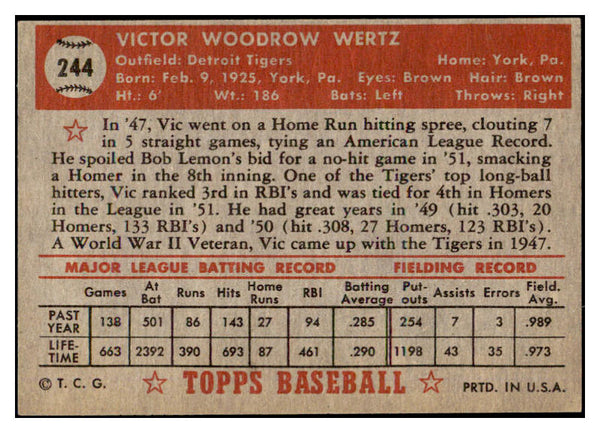 1952 Topps Baseball #244 Vic Wertz Tigers EX-MT 504419