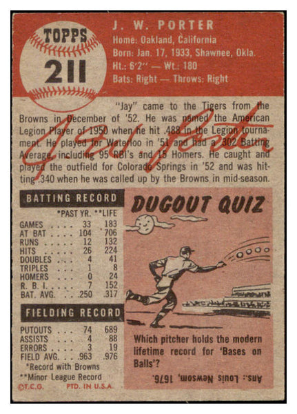 1953 Topps Baseball #211 J.W. Porter Tigers EX-MT 504466