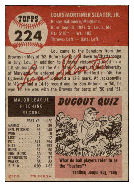 1953 Topps Baseball #224 Lou Sleater Senators EX-MT 504467