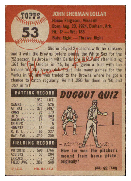1953 Topps Baseball #053 Sherm Lollar White Sox NR-MT 504481