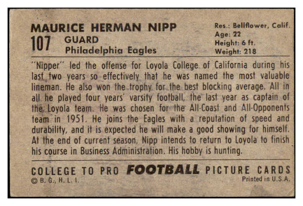 1952 Bowman Large Football #107 Maurice Nipp Eagles VG-EX 504680