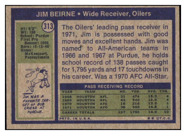 1972 Topps Football #313 Jim Beirne Oilers EX-MT 504739