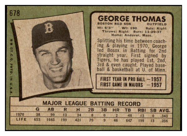 1971 Topps Baseball #678 George Thomas Red Sox NR-MT 504789