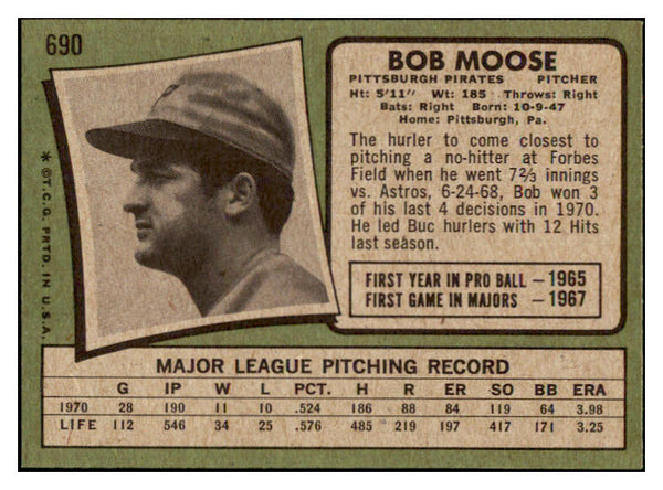 1971 Topps Baseball #690 Bob Moose Pirates NR-MT 504797