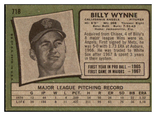 1971 Topps Baseball #718 Billy Wynne Angels NR-MT 504809