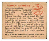 1950 Bowman Baseball #027 Herman Wehmeier Reds VG 505010