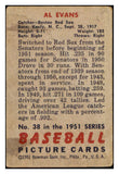 1951 Bowman Baseball #038 Al Evans Red Sox VG 505166
