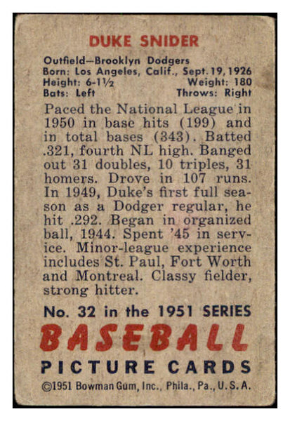 1951 Bowman Baseball #032 Duke Snider Dodgers GD-VG 505177
