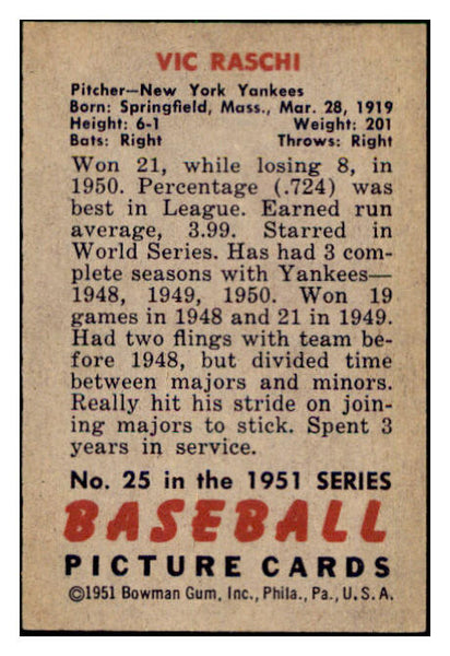 1951 Bowman Baseball #025 Vic Raschi Yankees NR-MT 505183