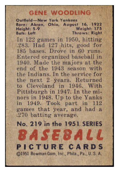 1951 Bowman Baseball #219 Gene Woodling Yankees NR-MT 505217