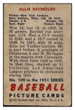 1951 Bowman Baseball #109 Allie Reynolds Yankees VG 505225