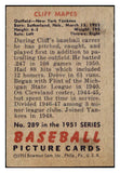 1951 Bowman Baseball #289 Cliff Mapes Yankees VG-EX 505252