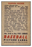 1951 Bowman Baseball #318 Warren Hacker Cubs VG-EX 505266