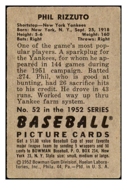 1952 Bowman Baseball #052 Phil Rizzuto Yankees EX 505338