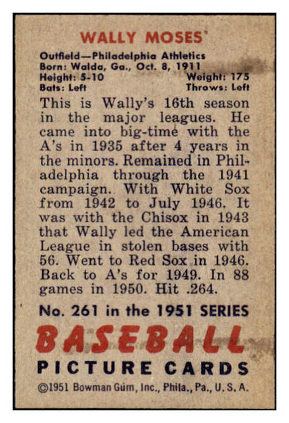 1951 Bowman Baseball #261 Wally Moses A's NR-MT 505361