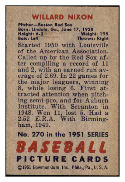 1951 Bowman Baseball #270 Willard Nixon Red Sox NR-MT 505362