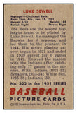 1951 Bowman Baseball #322 Luke Sewell Reds NR-MT 505373