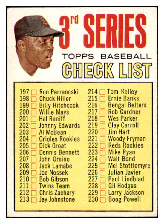 1967 Topps Baseball #191 Checklist 3 Willie Mays EX 505398