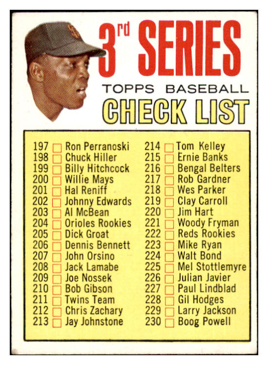 1967 Topps Baseball #191 Checklist 3 Willie Mays VG-EX 505428