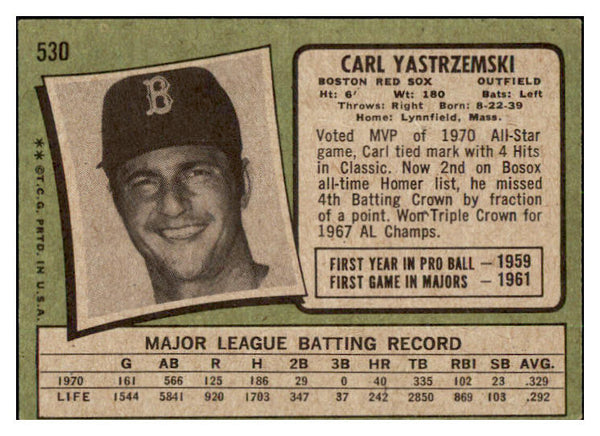 1971 Topps Baseball #530 Carl Yastrzemski Red Sox Ex+ 505602