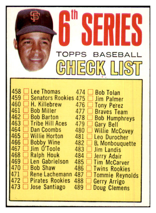 1967 Topps Baseball #454 Checklist 6 Juan Marichal EX-MT 505704