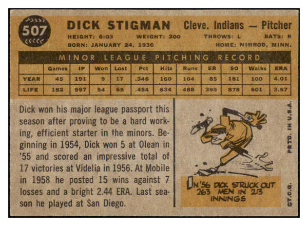 1960 Topps Baseball #507 Dick Stigman Indians EX-MT 505730