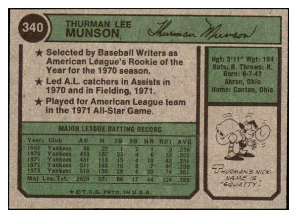 1974 Topps Baseball #340 Thurman Munson Yankees NR-MT 505777