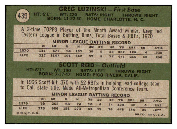 1971 Topps Baseball #439 Greg Luzinski Phillies NR-MT 506112