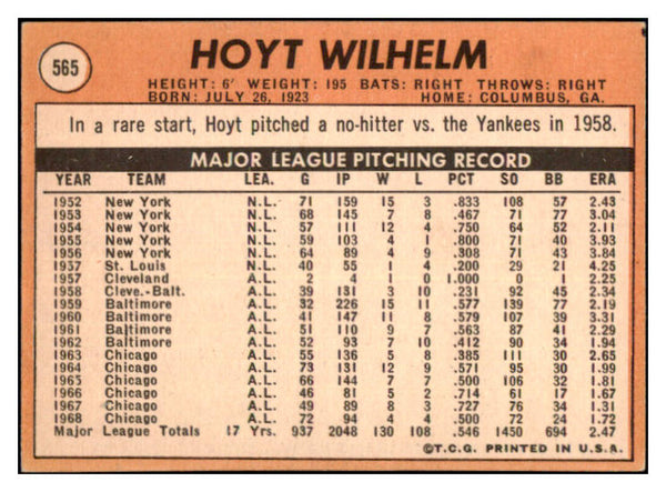 1969 Topps Baseball #565 Hoyt Wilhelm Angels EX-MT 506137