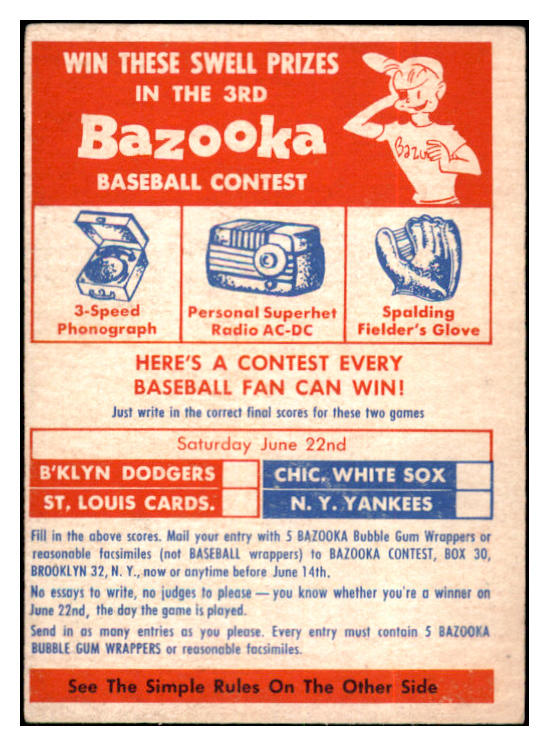 1957 Topps Baseball Contest Card June 22 EX-MT Unmarked 506278