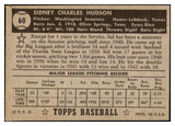 1952 Topps Baseball #060 Sid Hudson Senators VG-EX Black 506465