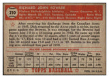 1952 Topps Baseball #210 Dick Fowler A's EX+/EX-MT 506483