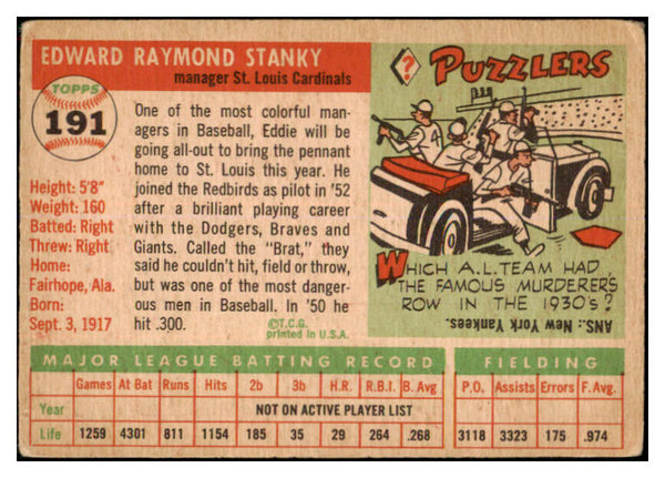 1955 Topps Baseball #191 Eddie Stanky Cardinals GD-VG 506496